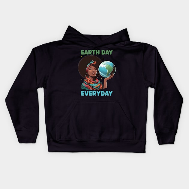 Earth Day Everyday Afro Hair Women Earth Day 2024 Funny Kids Hoodie by JUST PINK